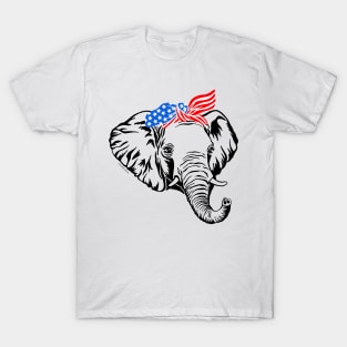 Patriotic Elephant Graphic with American Flag Bandana T-Shirt